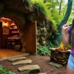 Build a Shelter Under the Giant Rock. Great Bushcraft Trip - Survival Skills