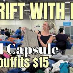 Thrift with me | Fall Capsule Wardrobe for $15 at Goodwill + Try-on Haul