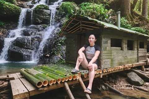 Building a Bamboo House Beside a Waterfall | Jungle Survival Shelter