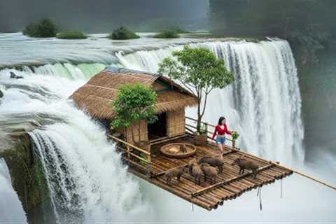 200 Days Survival Alone and Build a Floating Bamboo House, Bushcraft Shelter