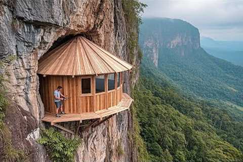 95 days solo survival &amp; Bushcraft,Build a survival shelter on a cliff in the rainforest