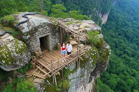 1000 Days Survival Alone House Found Hanging Over a 1,000ft Drop! Bushcraft Living