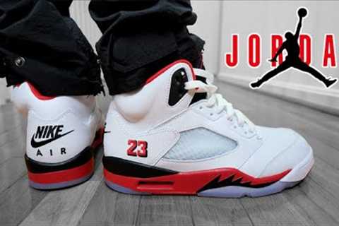 JORDAN 5 FIRE RED BLACK TONGUE REVIEW &amp; ON FEET