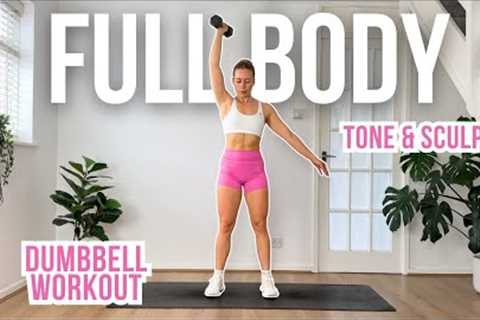 20MIN FULL BODY DUMBBELL WORKOUT - No Repeats - Warm up &amp; Cool down