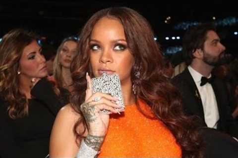 Rihanna Casually Drinks From Bedazzled Flask Like a Boss at 2017 GRAMMYs