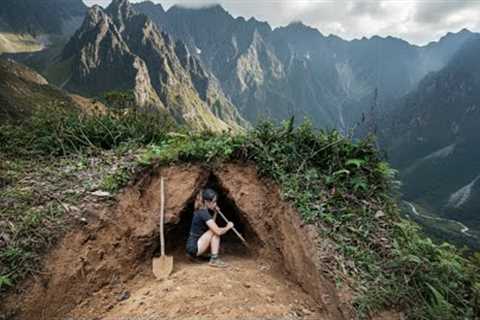 The Girl Digging Survival Shelter || Primitive Skills