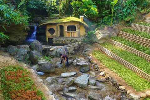 I built a survival house by the waterfall — with a pool, garden and warm stove. Off-grid life