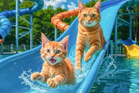 Mama Cat and Kitten Sell Sweet Strawberries Juice to Make Their Dream Water Park Trip Come True!..