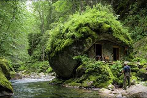 30 Days Survival Build | Cozy Stone Shelter with Kitchen & Fish Trap for Primitive Living