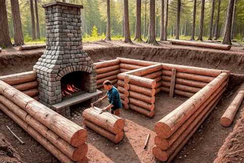 Man Builds Secret 2-Room Underground Log Cabin | 1-Year Timelapse by @bushcraftua1