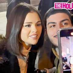 Selena Gomez Stops To Take Pics With Fans While Leaving 'The Stephen Colbert Show' In New York, NY