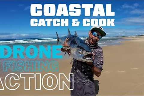 Incredible DRONE FISHING Action - Beach Fishing For BIG Sharks &amp; Tuna