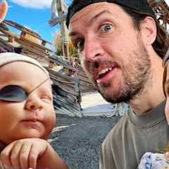 Enzo visits PiRATE iSLAND!!  Baby Bros first time playing outside! Adley Niko & Navey Race..
