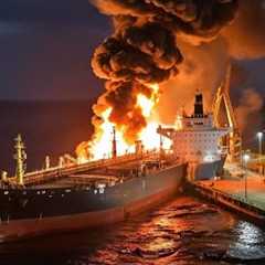 RUSSIANS ARE WATCHING IN FEAR AS A TANKER CATCHES FIRE FOLLOWING A UKRAINIAN ATTACK IN THE BLACK SEA