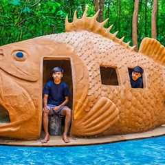 Ultimate Jungle Survival: Building a Fish House & Swimming Pool Shelter from Scratch