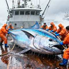 Processing Giant Tuna - How fishermen catch and process 1000kg bluefin tuna at sea - documentary