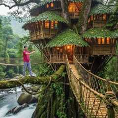 Building a Hidden Bamboo House - Jungle Survival Skills - Setting Traps to Find Food