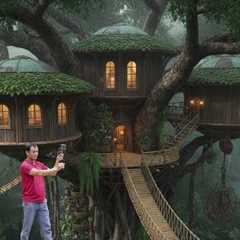 Building a Hidden Bamboo House - Jungle Survival Skills - Set Traps for Food