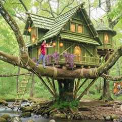 I Spent 17 Days Building a Tree House - Jungle Survival Skills to Face the Big Tiger
