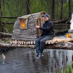 Bushcraft Survival Shelter Over Water | Catch and Cook & Fishing