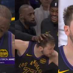 LeBron James and Luka Doncic having so much fun in LeBron's first game this season 😂