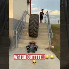 $1200 RC’s vs REAL MONSTER TRUCK TIRE!! WILL THEY SURVIVE?? 🤯🚨#rc  #rccars #rcmonstertruck #shorts