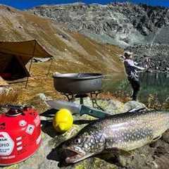 Solo Camping and Fishing at a Remote Mountain Lake | Catch & Cook