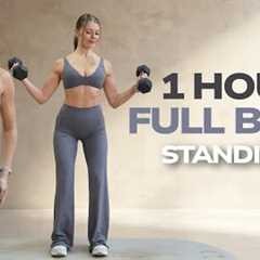 1 HOUR STANDING TOTAL BODY WORKOUT WITH DUMBBELLS TO BUILD MUSCLE & BURN FAT