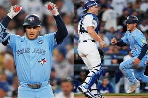 Daulton Varsho scores the third run of World Series Game 5 for the Blue Jays 🏃