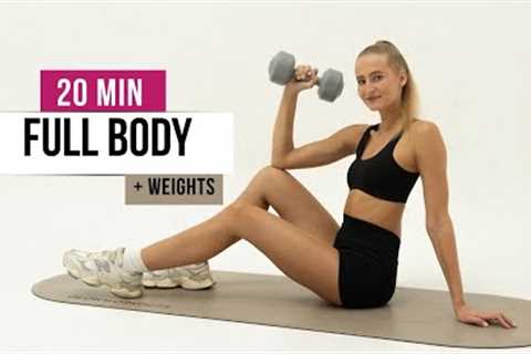 20 MIN FULL BODY Workout with Weights, Strength Training - No Repeat Exercises, Home Workout