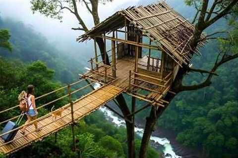 200 Days Survival Alone - CEO leaves City to Forest and build A Bamboo Tree House for Shelter
