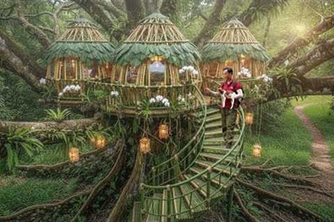 Jungle Survival Skills - Build a Tree House with Bamboo to Avoid Wild Animals