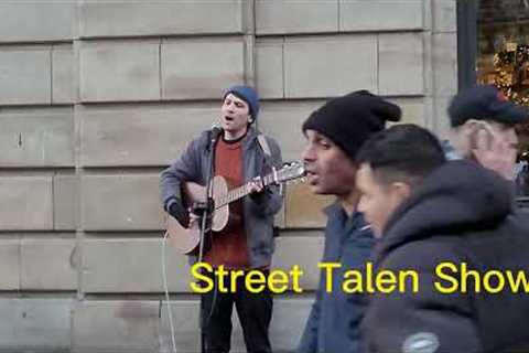 Street Show -Street Performer singing and playing guitar - Amazing performance