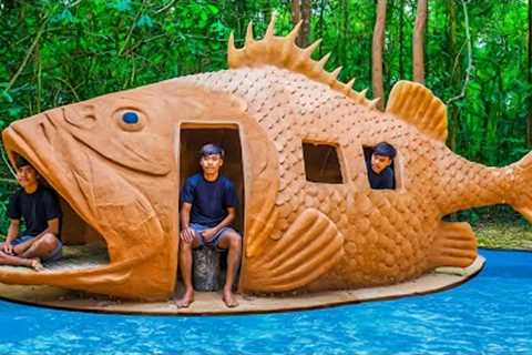 Ultimate Jungle Survival: Building a Fish House &amp; Swimming Pool Shelter from Scratch