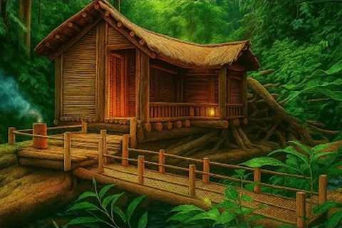 The Full Challenge: I Built a Bushcraft Survival House on a Fallen Giant Tree.