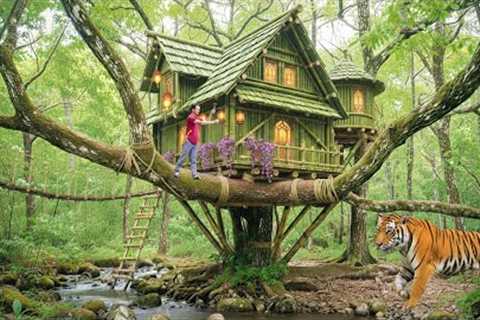 I Spent 17 Days Building a Tree House - Jungle Survival Skills to Face the Big Tiger