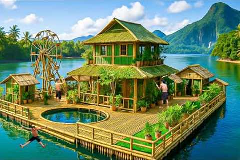365 Days Building a Massive Floating Bamboo House with a Pool on the River Using Primitive Tools