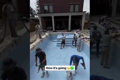 Backyard Pool Installation with Marbelite for Summer ☀️ #backyard #backyardlandscaping #landscape