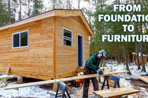 Building a House in the Woods from Scratch- Tiny Chainsaw-Milled Cabin Start to Finish ep153