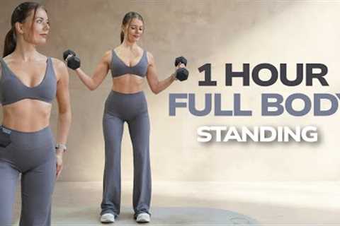 1 HOUR STANDING TOTAL BODY WORKOUT WITH DUMBBELLS TO BUILD MUSCLE & BURN FAT