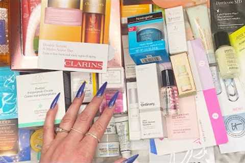 SATISFYING UNBOXING ASMR | *new skincare* + so many samples!! ( NO TALKING )