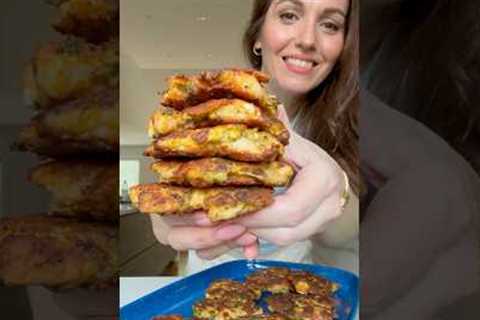 I lose weight eating these 5 Ingredient Chicken Broccoli Feta Fritters #lowcarb #shorts