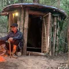 making a house alone in the forest, survival skills, warm fire cooking in the cold weather