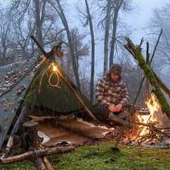 Winter Camping in Heavy Snow and Rain،Solo Survival, Bushcraft،Wilderness Skills،Day 2 With No Food