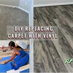 DIY VINYL FLOORING | HOW TO REPLACE CARPET WITH VINYL | EASY & AFFORDABLE TRANSFORMATION