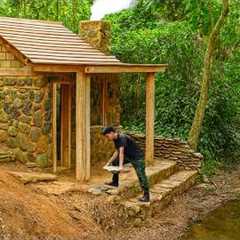 30 Days Solo Bushcraft, Building a Cozy House by the Stream, Catching and Cooking