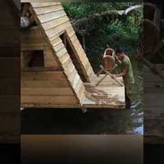 Build an Amazing Shelter Cabin on the Water, Survival Camping,Tree House #bushcraft #building #build