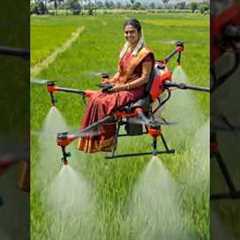 #Woman Flying on Agriculture Drone in Paddy Field Amazing Farming Technology Drone Spraying #farming