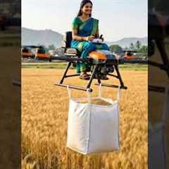 #Farmer Woman Uses Advanced Drone to Lift Crop Bags Modern Agriculture Technology #2025