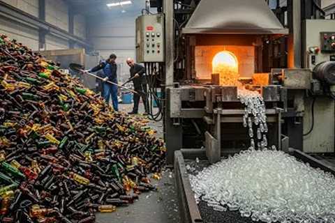 Process of Recycling Used Glass Bottles Into New Glass Materials | Glass Recycling Factory